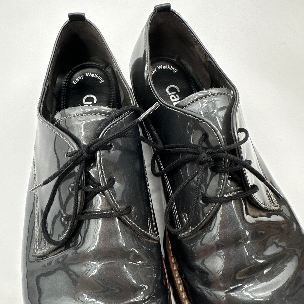 GABOR Comfort Silver Charcoal Patent Oxford Almond Toe Lace Up Shoe // 6.5 - Picture 4 of 11